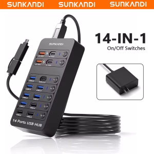 SUNKANDI 14-in-1 Powered USB Hub with Individual Switches